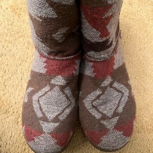 Indigo Rd. Textile Southwestern Pull On Ankle Boots Brown Boho Fur Lined 8.5M